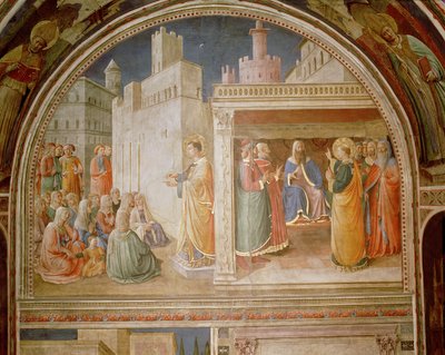 St. Stephan predigt und St. Stephan spricht den Rat an von Fra Angelico